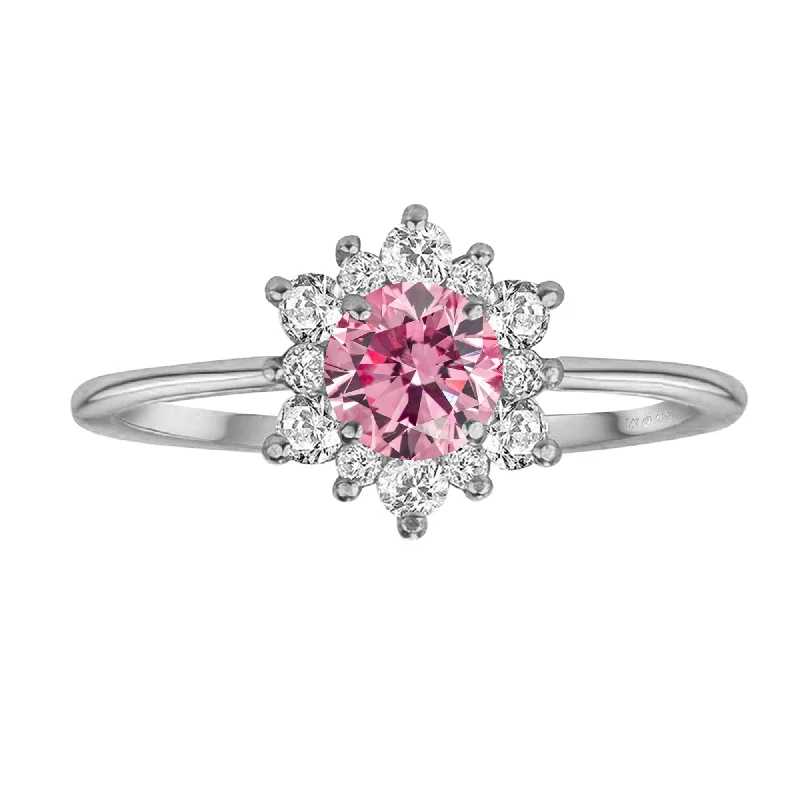 Retro topaz ring-Sterling Silver with Pink Moissanite and White Topaz Flower Ring