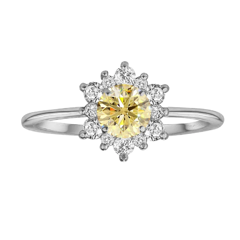 Icy aquamarine ring-Sterling Silver with Yellow Moissanite and White Topaz Flower Ring