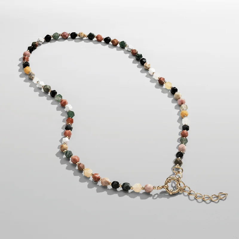 Channeled rim necklace-Stone Beaded Necklace (Gold)