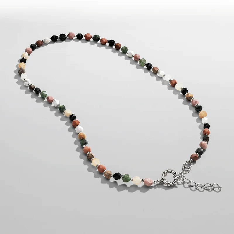 Glowing quartz necklace-Stone Beaded Necklace (Silver)