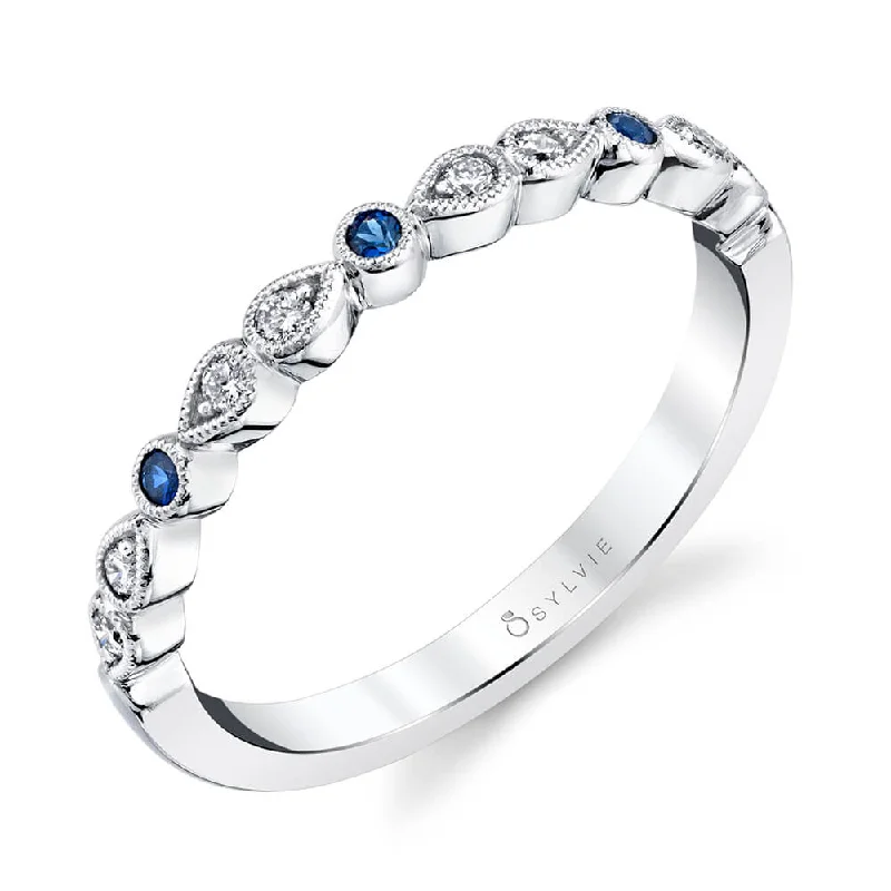 Stippled band ring-Sylvie 14K White Gold Sapphire and Diamond Band (96859)