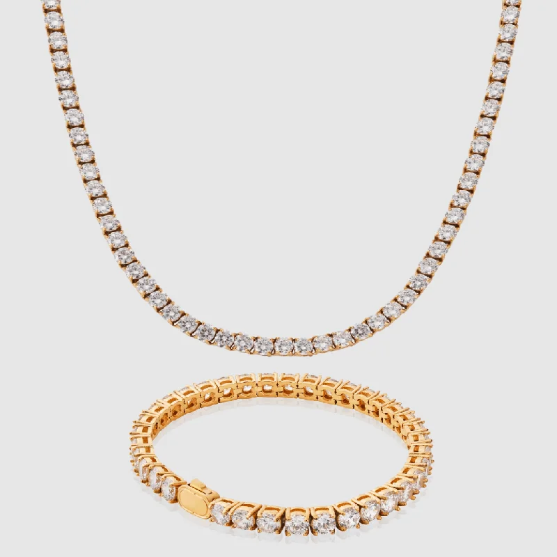 Torn rim necklace-Tennis Set 5mm (Gold)