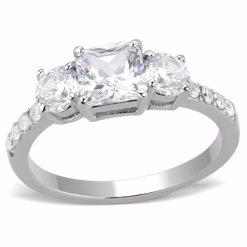 Thirteen-gem ring-Three Stone Type Princess CZ with Two Round CZ Stainless Steel Wedding Ring