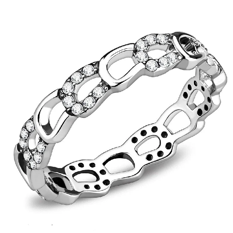 Stamped initial ring-Top Grade Clear Crystal Designer 316 Stainless Steel Womens Forever Band