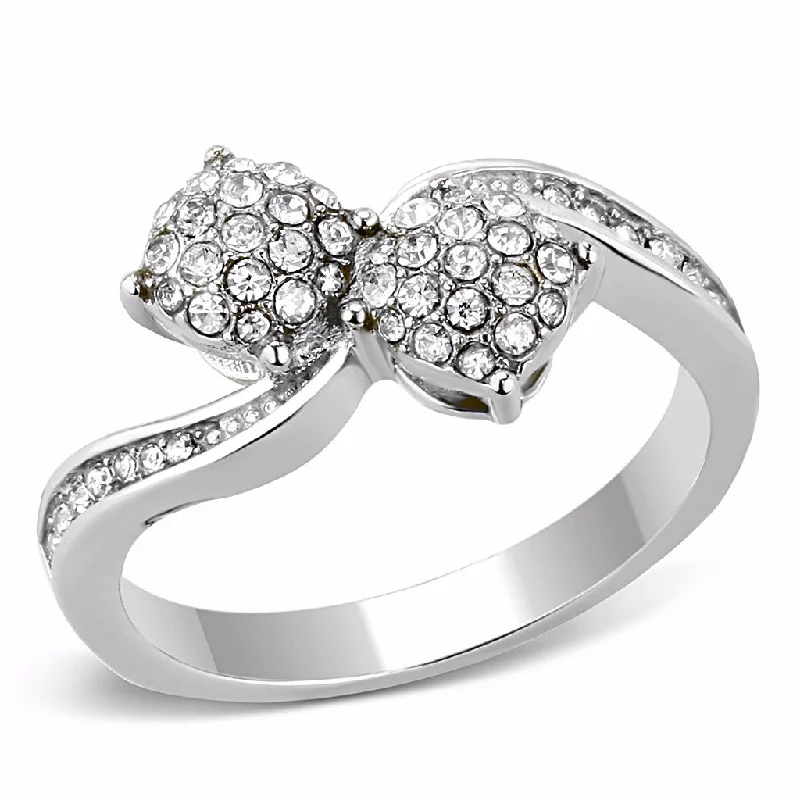 Leaf-bud ring-Top Grade Clear Crystal Set in Bow Tie Design Stainless Steel Band Ring