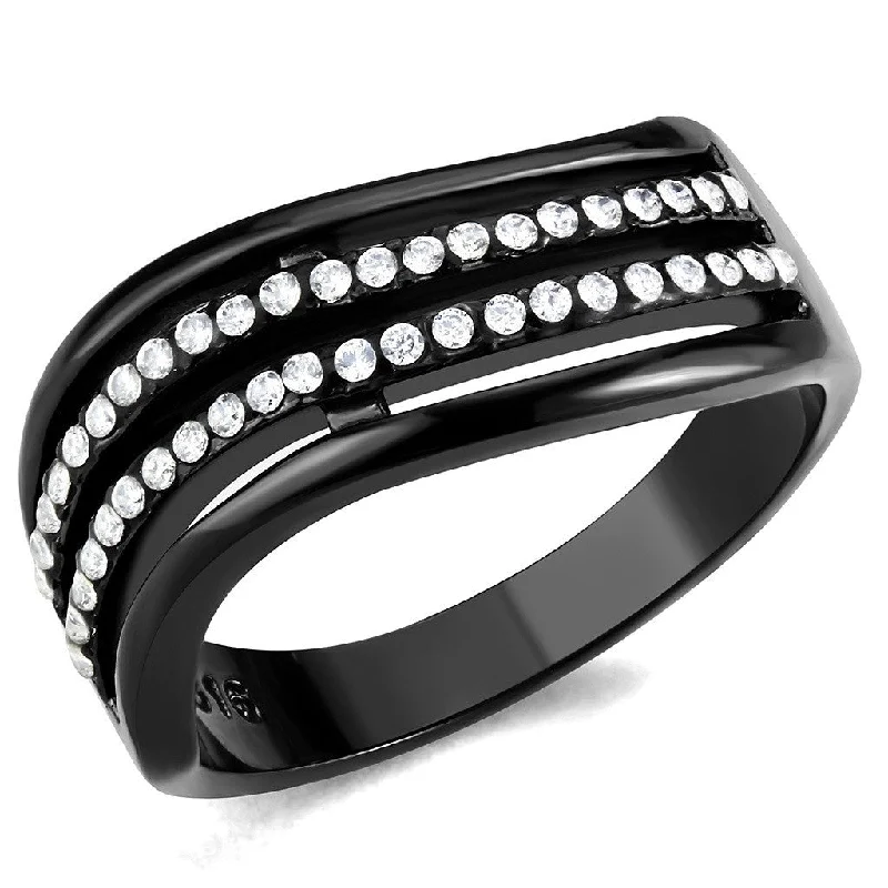 Piled birthstone ring-Top Grade Crystal Designer Black IP Stainless Steel Womens Infinity Pave Band