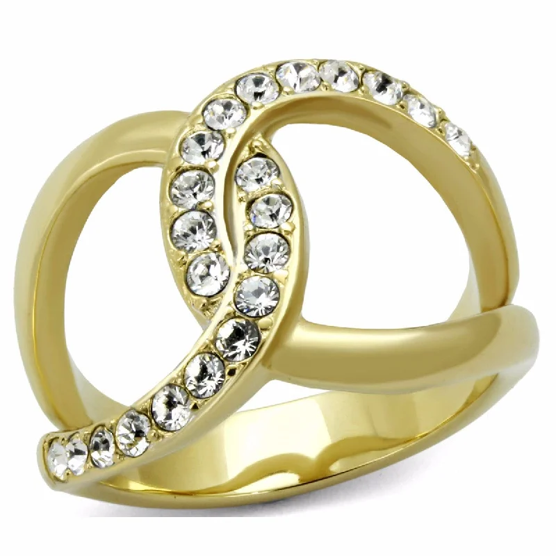 Rounded gem ring-Top Grade Crystal in Two Big Links Gold IP Stainless Steel Fashion Band