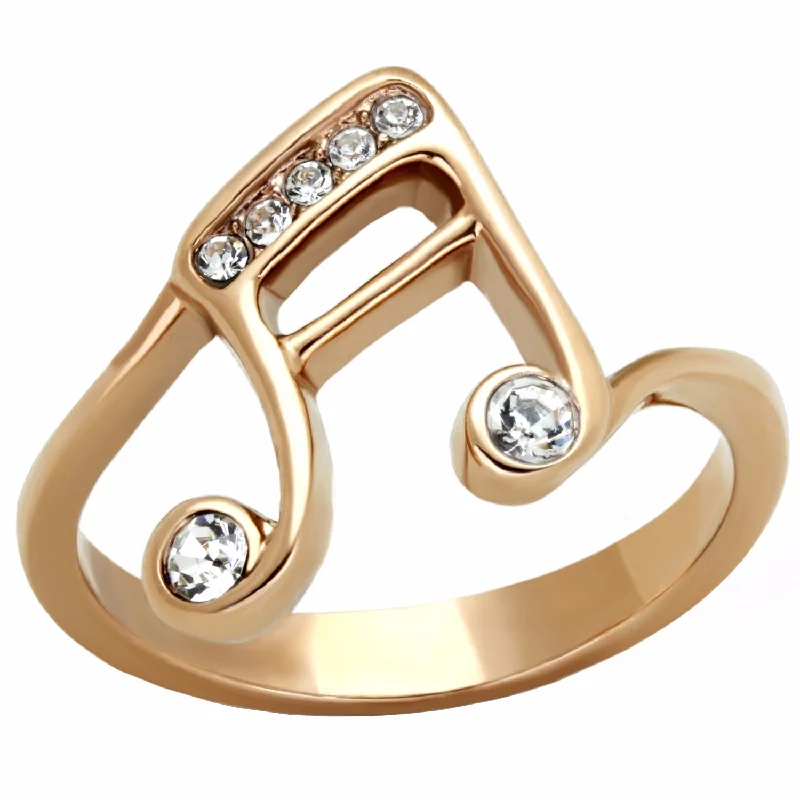 Clean-cut ring-Top Grade Crystal on Music Note Symbol Rose Gold IP Stainless Steel Ring