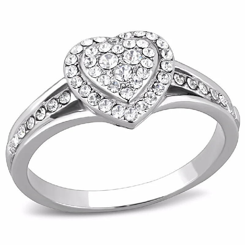 Summit stone ring-Top Grade Crystal Set Heart in Heart Shape Stainless Steel Women's Ring