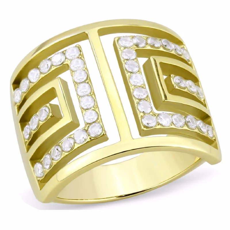 Glowing quartz ring-Top Grade Crystal Set in Gold IP Stainless Steel Wide Band Ring