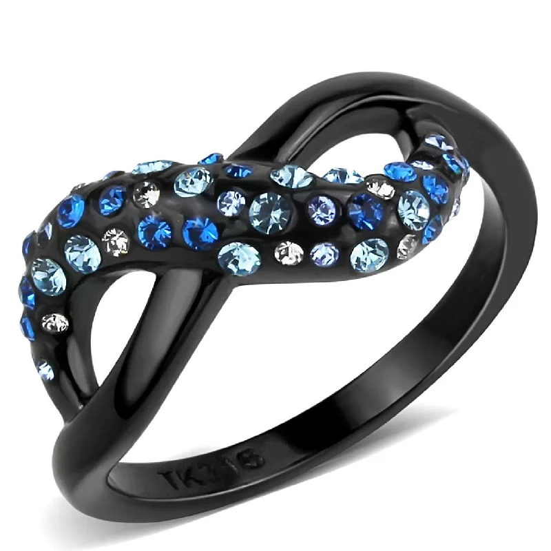 Aura ring-Top Grade Multi-Color Crystal Wavy Line X Shape Black IP Stainless Steel Band