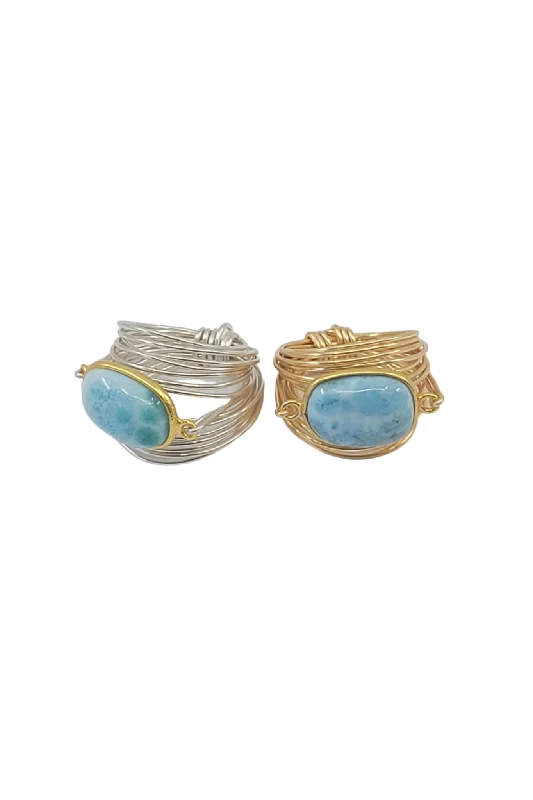 Retro apatite ring-Torrey Ring in Larimar