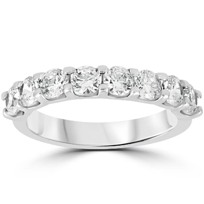 Tide motif ring-U Prong Diamond 1 1/2 Carat Wedding Ring 14K White Gold Womens Stackable Band