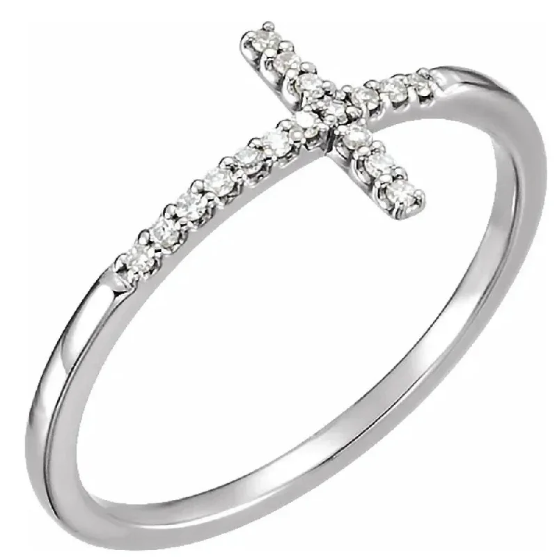 Polished zinc ring-White Gold Sideways Cross Diamond Ring