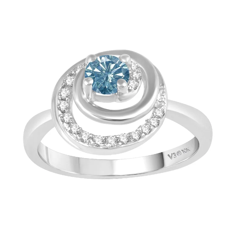 Lush garnet ring-White Gold with Blue Moissanite and White Diamond Solitaire Ring