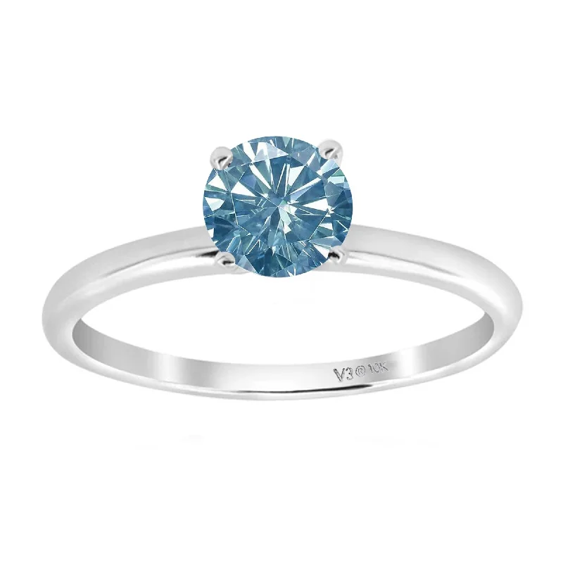 Channeled rim ring-White Gold with Blue Moissanite Solitaire Ring