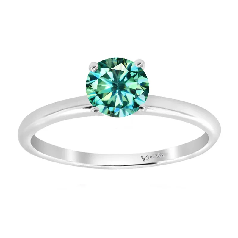 Matte titanium ring-White Gold with Green Moissanite Solitaire Ring