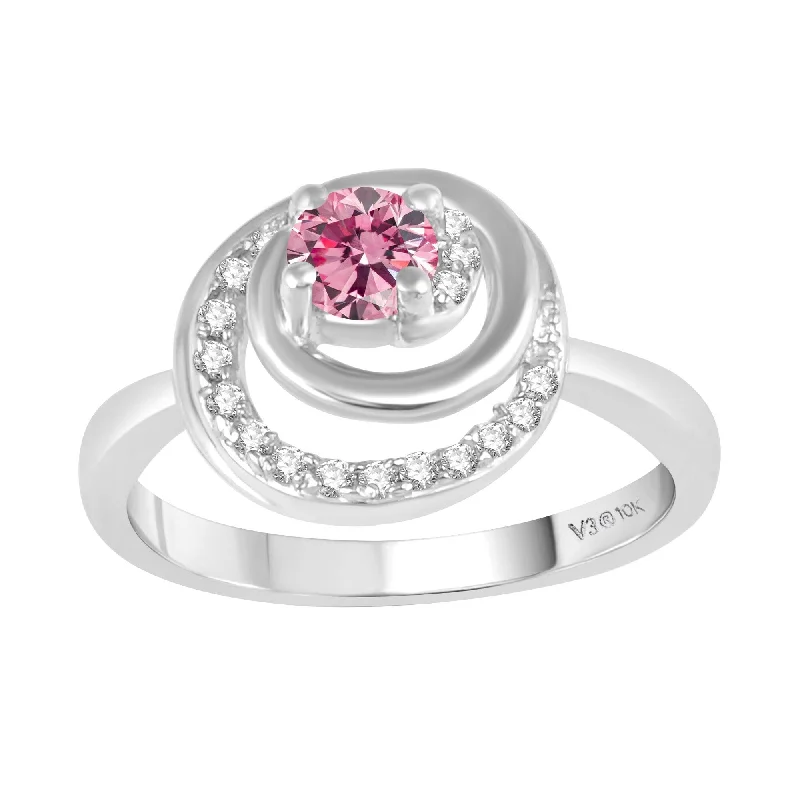 Tall tier ring-White Gold with Pink Moissanite and White Diamond Solitaire Ring