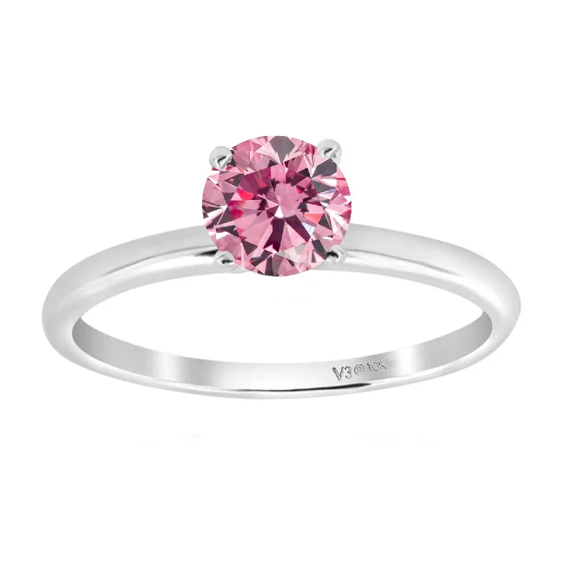 Retro topaz ring-White Gold with Pink Moissanite Solitaire Ring