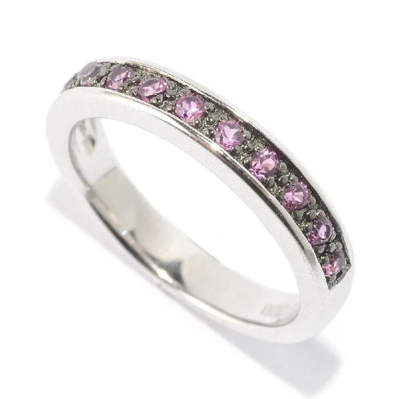 Retro-style opal ring-White Platinum over Silver Multicolor Round Rhodolite Midi Ring