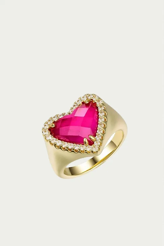 Vine-swirl ring-Whitney Gemstone Heart Signet Ring In Gold/pink