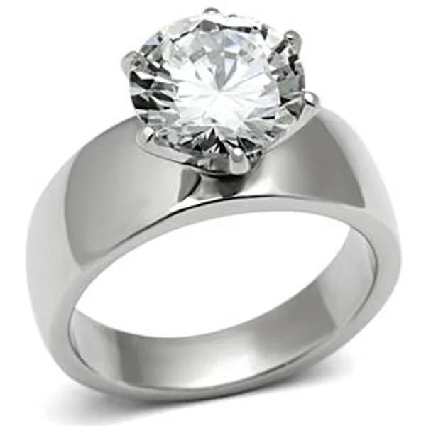 Droplet gem ring-Wide Band Solitaire CZ Womens Stainless Steel Wedding Ring