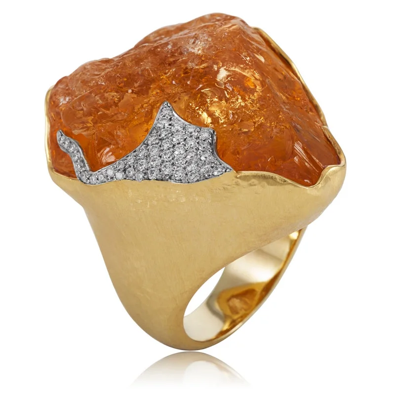 Glowing ruby ring-Women’s Raw Citrine and Diamond Ring