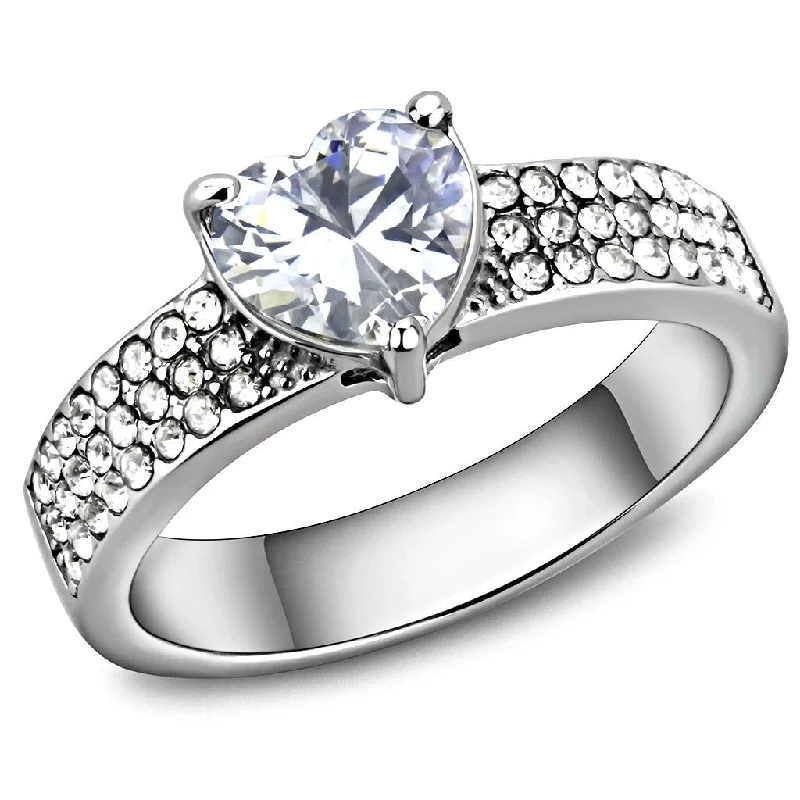 Narrow-tier ring-Womens 1 Carat Heart Cut CZ Stainless Steel Non Tarnish Wedding Anniversary Ring