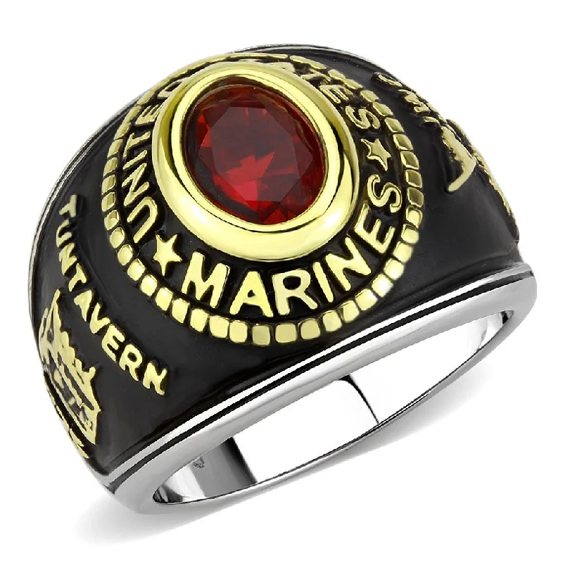 Retro-style opal ring-Women's 316 Stainless Steel Two Tone Gold Marine Military Ruby CZ Ring