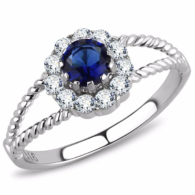 Elevated gem ring-Women's 5x5mm Round Cut Sapphire CZ Center Stainless Steel Cocktail Ring