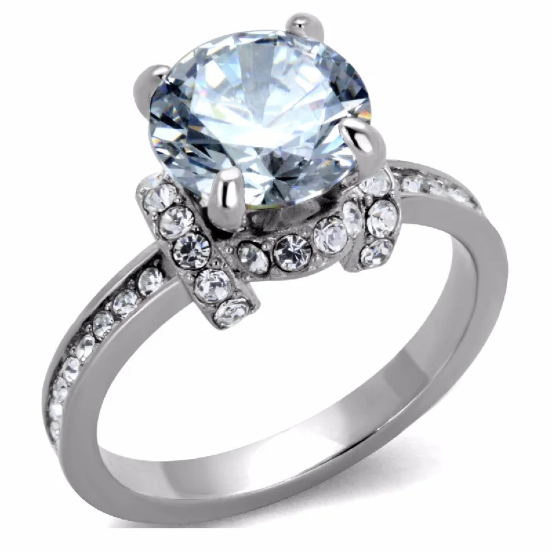 Eight-heart ring-Women's Big 9x9mm Clear Brilliant Cut CZ Center Stainless Steel Wedding Ring