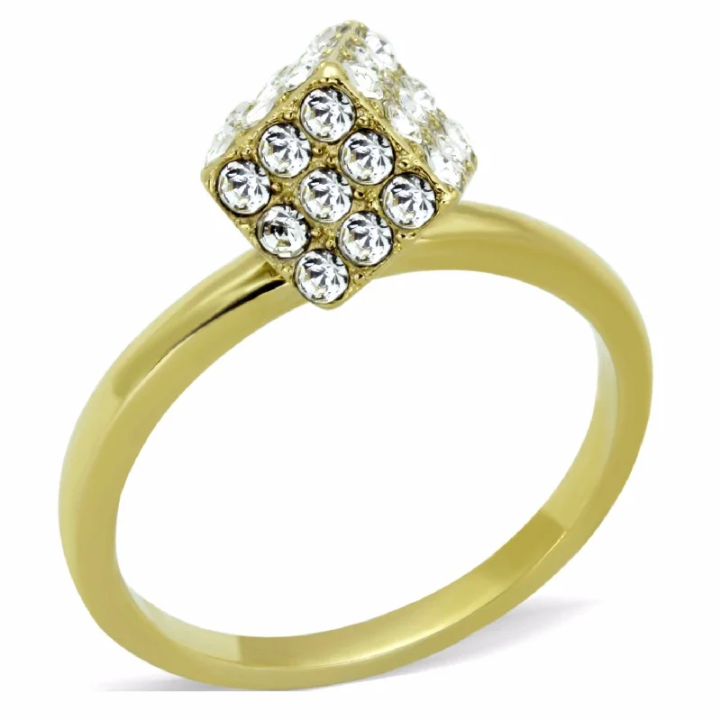 Seven-stone ring-Women's Clear Round Crystal Dice Shape Gold IP Stainless Steel Ring