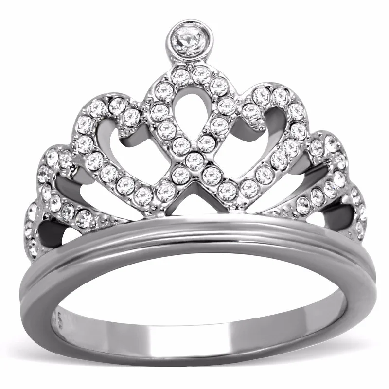 Fine-cut ring-Women's Top Grade Clear Crystal 316 Stainless Steel Crown Ring