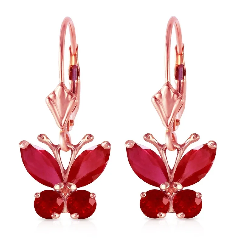 Faded rim earrings-1.24 Carat 14K Solid Rose Gold Butterfly Earrings Ruby