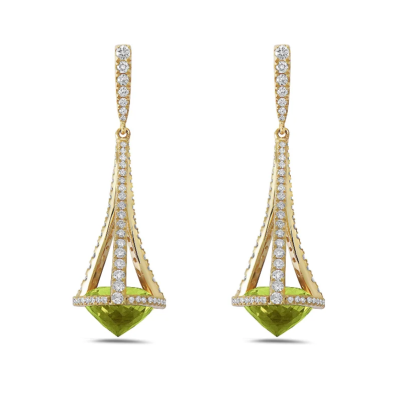 Subtle-scored earrings-Peridot & Diamond Chandelier Earrings