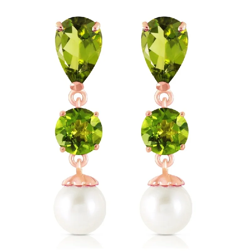 Glossy titanium earrings-10.5 CTW 14K Solid Rose Gold Chandelier Earrings Peridot pearl