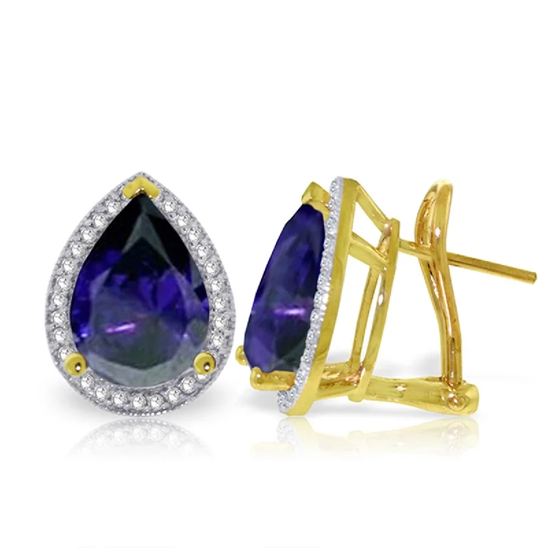 Tide motif earrings-10.52 Carat 14K Solid Gold French Clips Earrings Diamond Sapphire