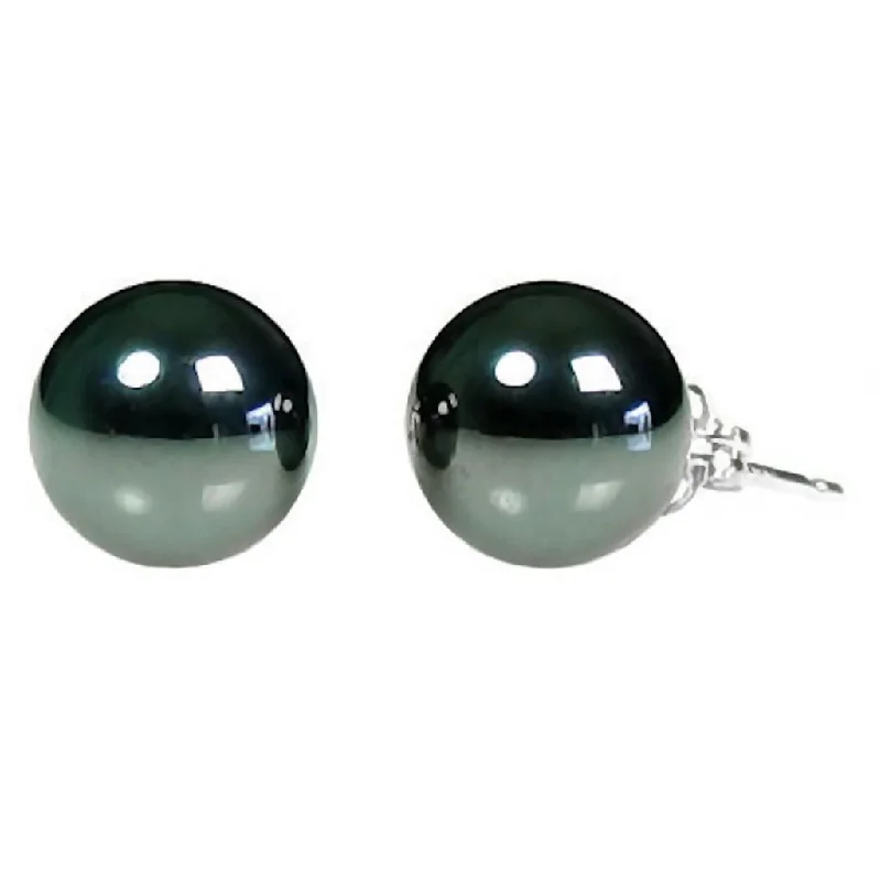 Sweeping ridge earrings-10mm Black Hematine Ball Stud Earrings Sterling Silver