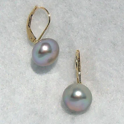 Vivid topaz earrings-10mm Cultured Gray Pearl Cup Leverback Earrings 14K Gold