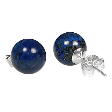 Open-frame earrings-10mm Lapis Lazuli Ball Stud Earrings 14K White Gold