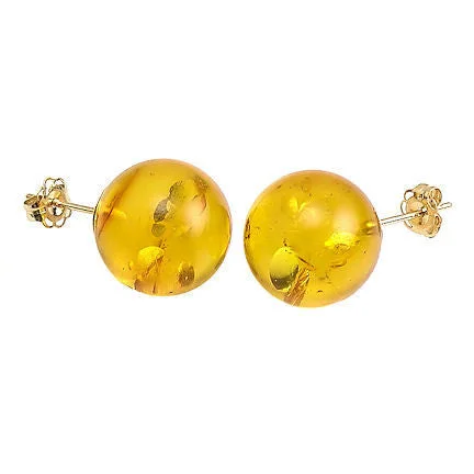 Sweeping arc earrings-10mm Russian Baltic Amber Ball Stud Earrings 925 Sterling Silver