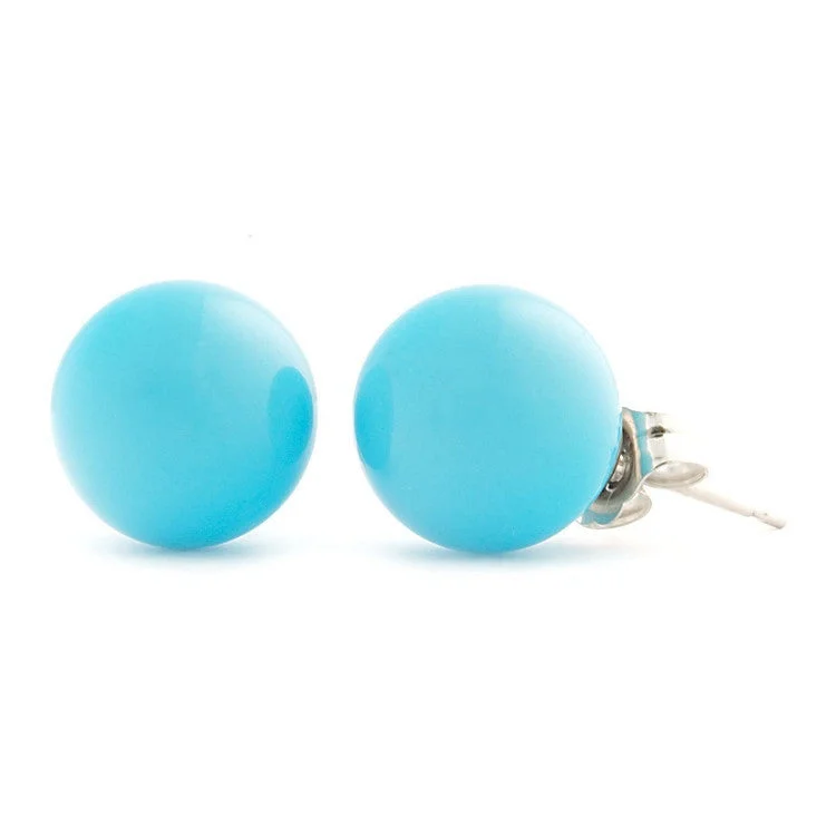 Set stone earrings-10mm Sleeping Beauty Turquoise Ball Stud Earrings 925 Silver