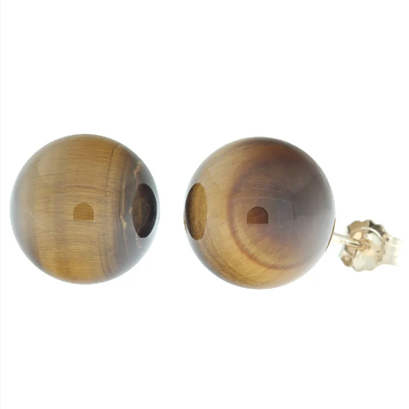 Twilight-cut earrings-10mm Tigers Eye Ball Stud Earrings 14K Gold