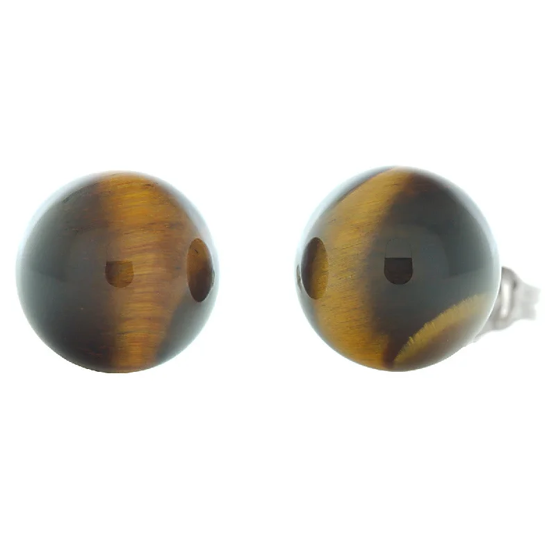 Aura earrings-10mm Tigers Eye Ball Stud Earrings 14K White