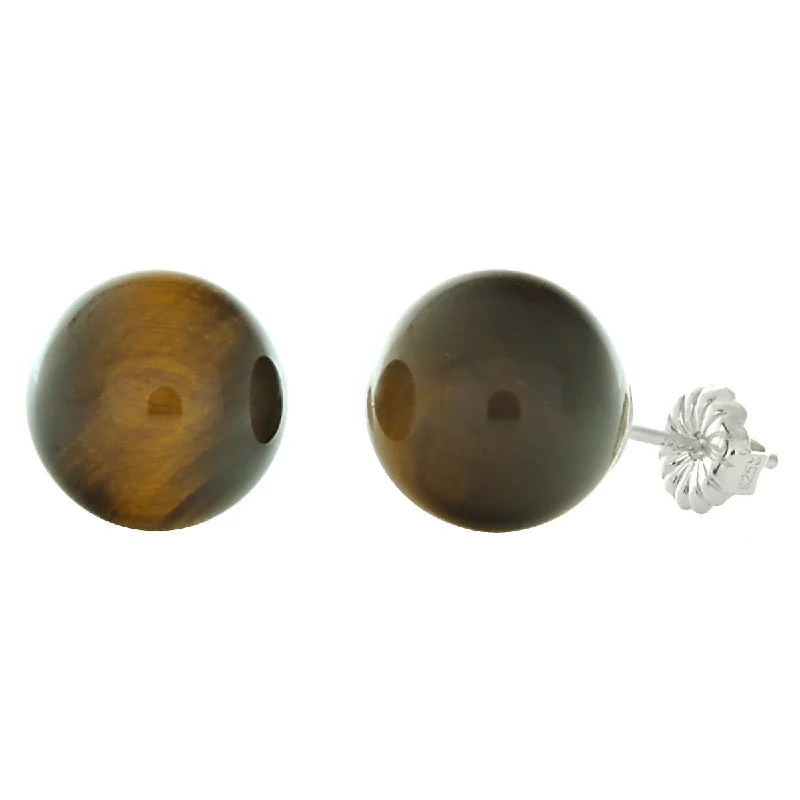 Faded rim earrings-10mm Tigers Eye Ball Stud Earrings Sterling Silver