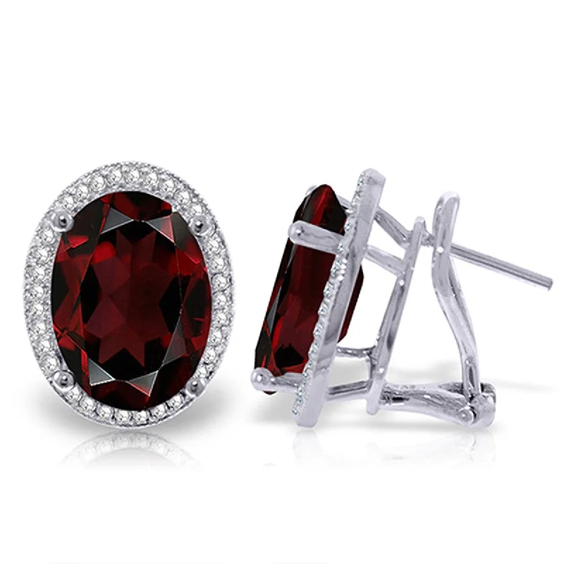 Twinkling crystal earrings-12.46 Carat 14K Solid Gold Natural Oval Garnet Diamond Earrings