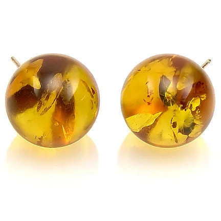 Wire-swirl earrings-12mm Russian Baltic Amber Ball Stud Earrings 14K White Gold