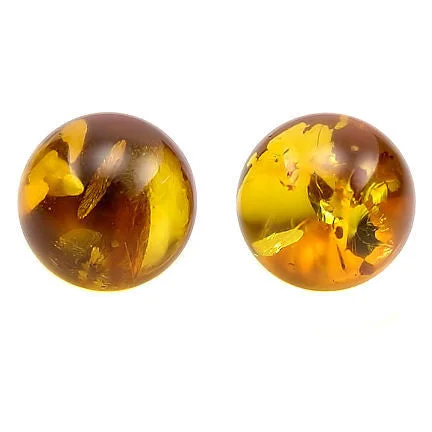 Retro topaz earrings-12mm Russian Baltic Amber Ball Stud Earrings 14K Yellow Gold