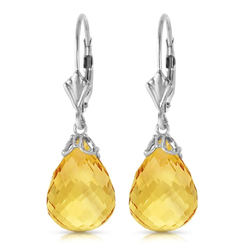 Narrow-tier earrings-14 Carat 14K Solid White Gold Leverback Earrings Briolette Citrine