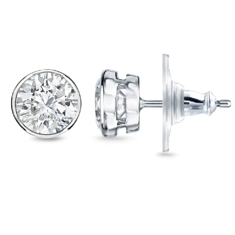 Heavy pave earrings-14k Gold 1 2/5ct TDW Round Diamond Bezel Stud Earrings by Auriya (H-I, SI1-SI2)